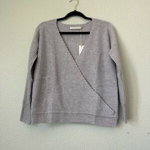 Revolve One Grey Day | Gray V-Neck Cashmere Wrap Sweater